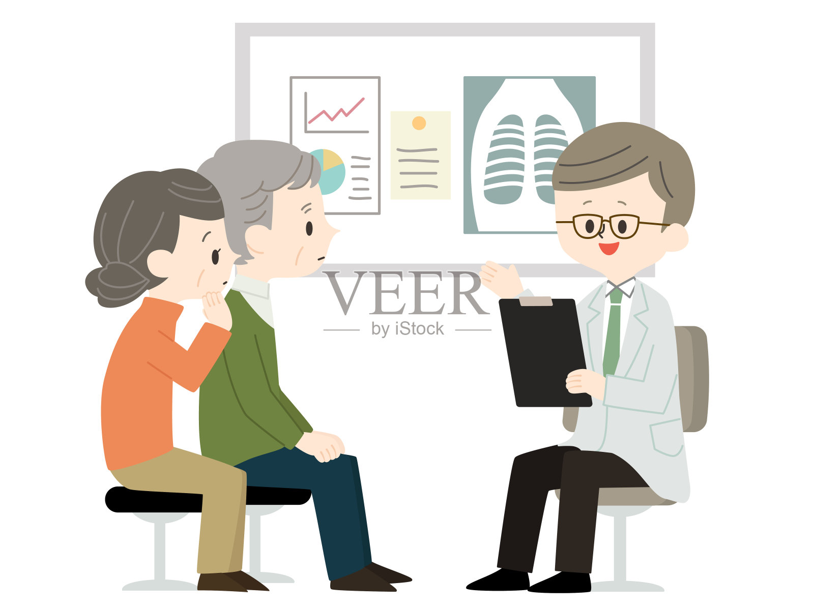 体检-资深夫妇和医生插画图片素材