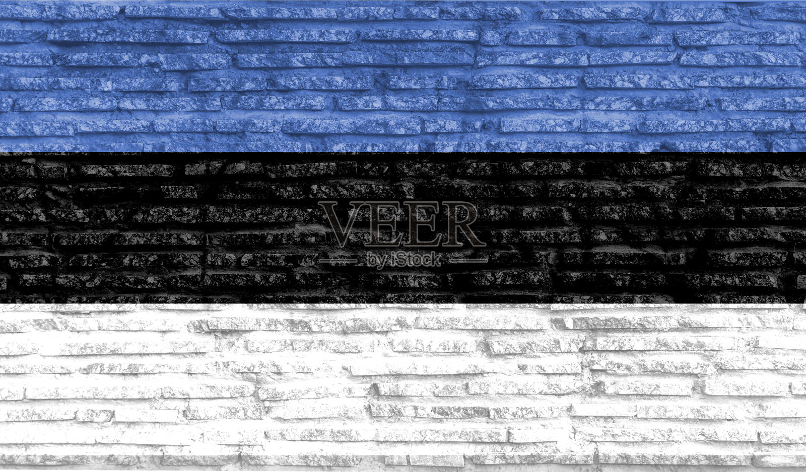 旧砖墙上绘有爱沙尼亚国旗。插图。照片摄影图片