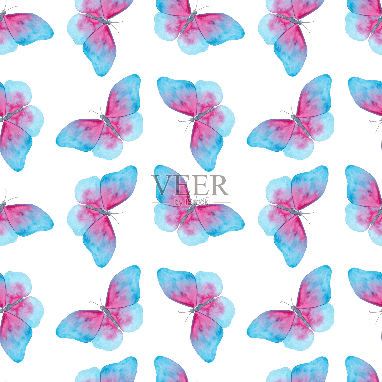 蝴蝶水彩无缝图案插画图片素材