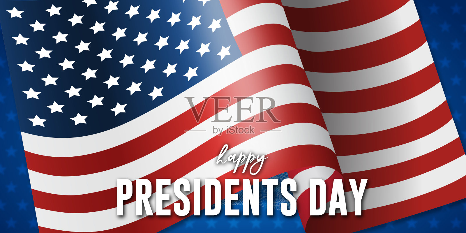 总统日庆祝概念；波浪形的美国国旗和文本。照片摄影图片