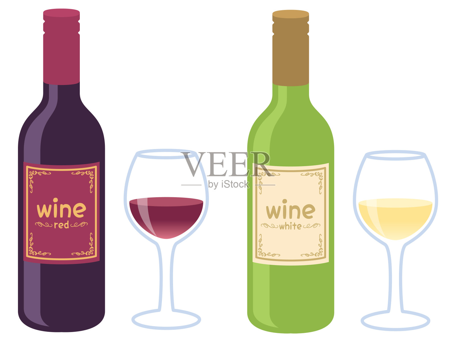 红酒和白葡萄酒插画图片素材