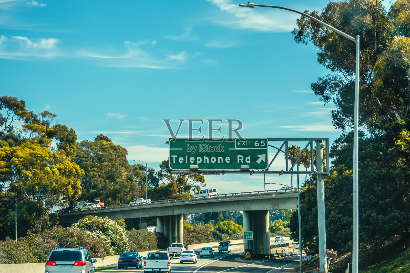 电话路出口标志在太平洋海岸公路南行照片摄影图片