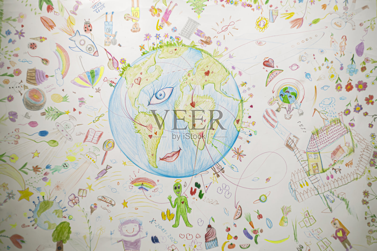 孩子画的地球插画图片素材