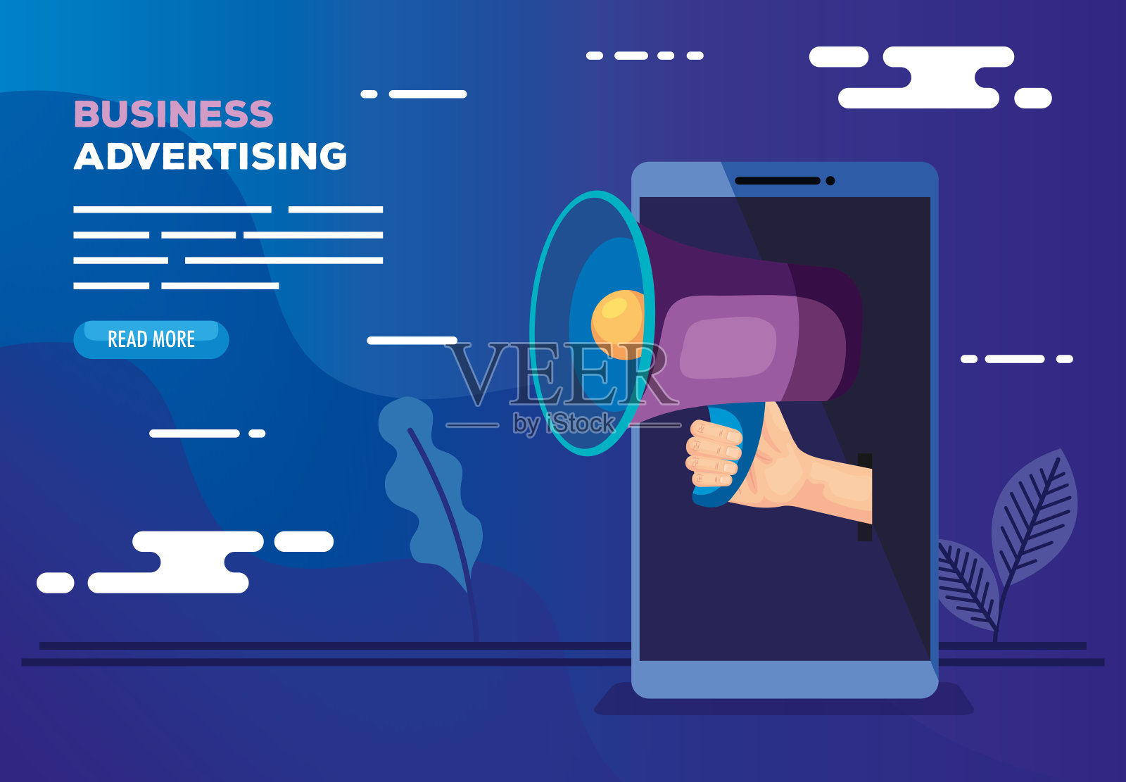 用智能手机和扩音器做商业广告插画图片素材