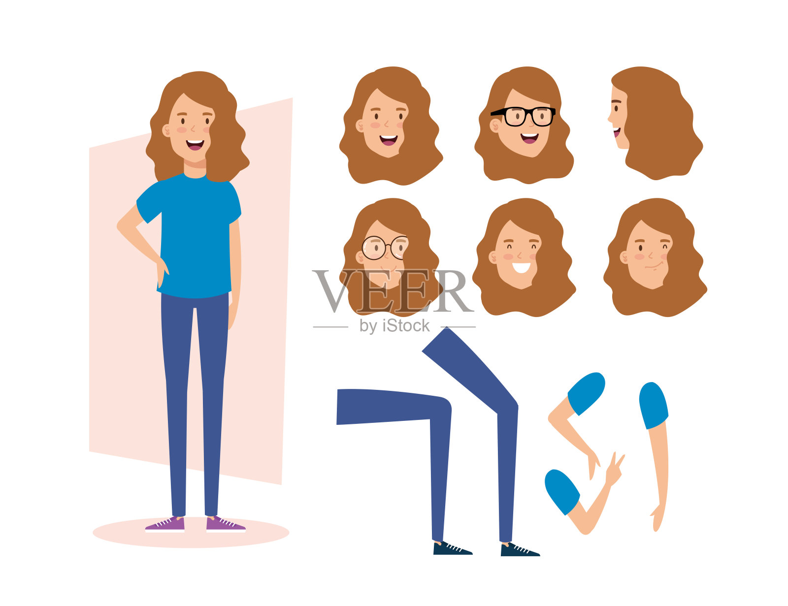 有身体部位的年轻女人插画图片素材