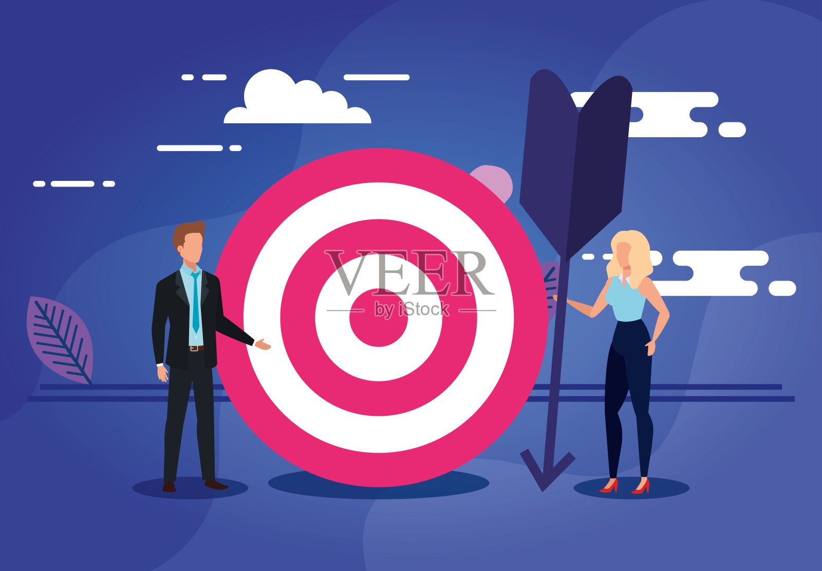 商业夫妇与目标虚拟人物插画图片素材