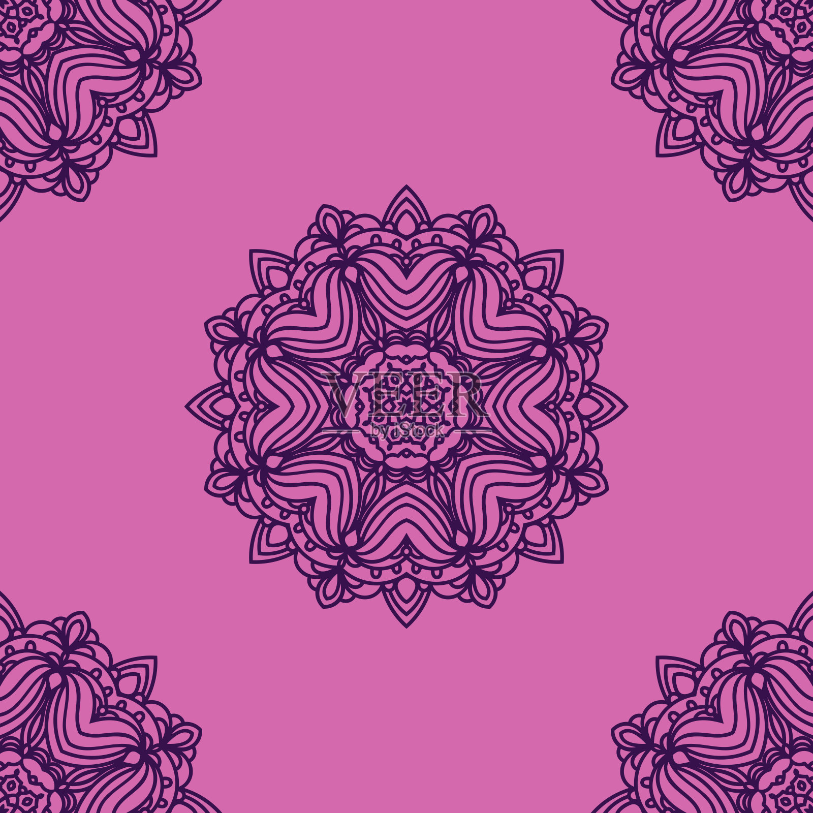 幻想无缝图案与装饰曼陀罗。抽象的圆形涂鸦花背景。花圆的几何。矢量插图。插画图片素材