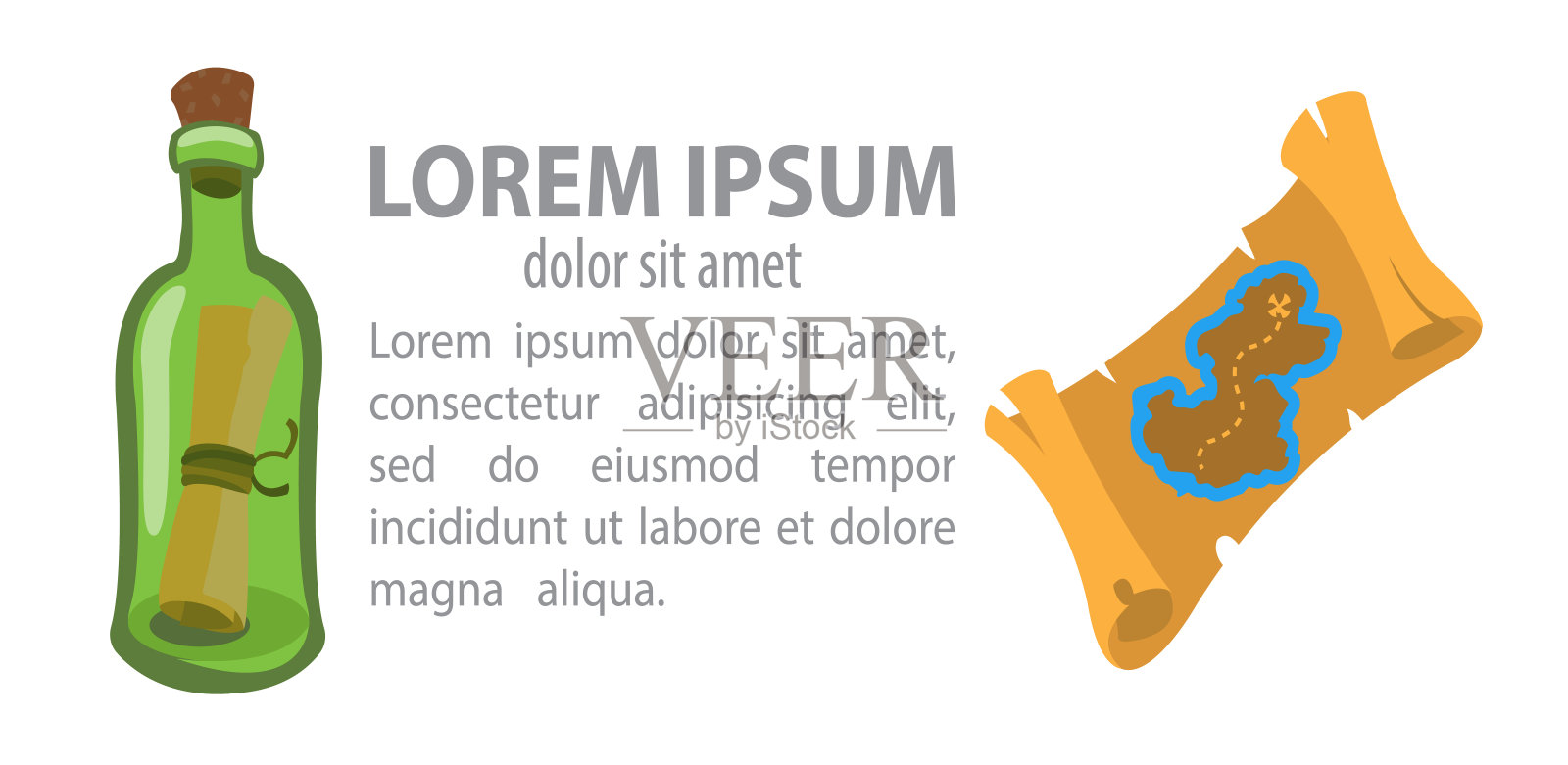 瓶子和地图插画图片素材