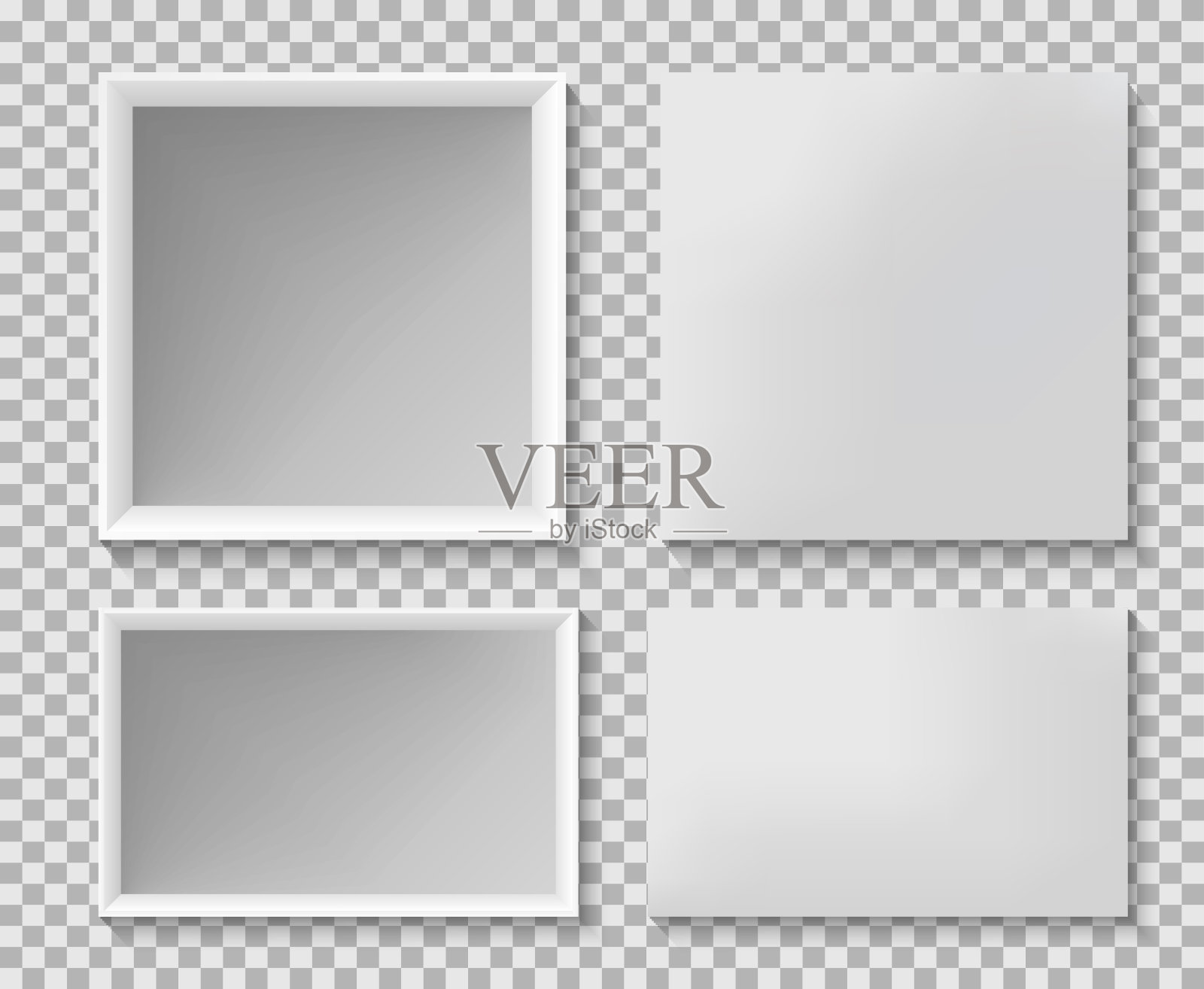 白色打开空盒子孤立在透明的背景。模型模板。矢量插图。插画图片素材