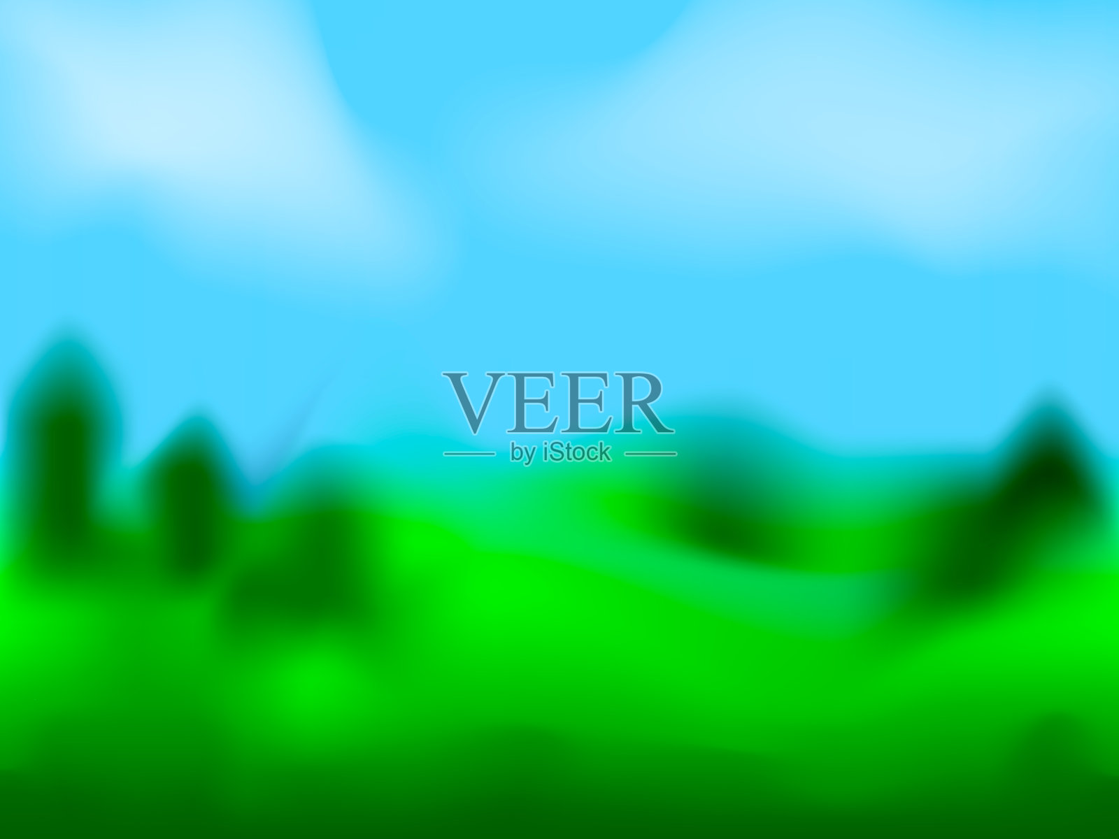 模糊的绿色田野与树木的背景。矢量股票插图的卡片或旗帜插画图片素材