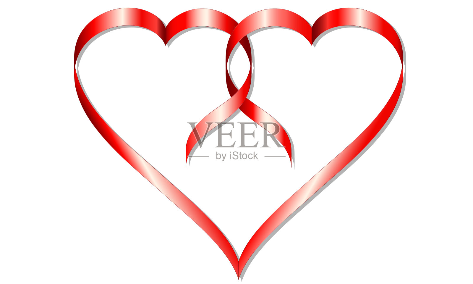 形状两个联合的心由红色缎带在白色孤立。插画图片素材