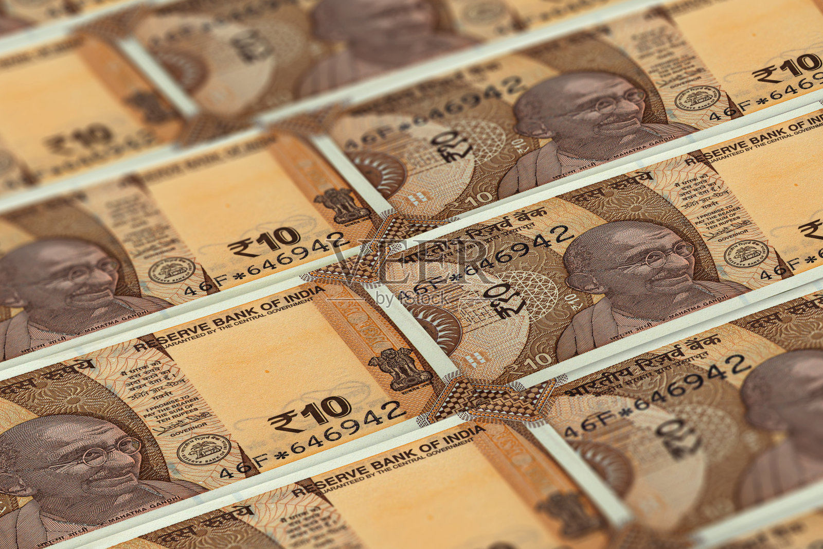 印度卢比。印度卢比纸币背景。十个印度卢比照片摄影图片