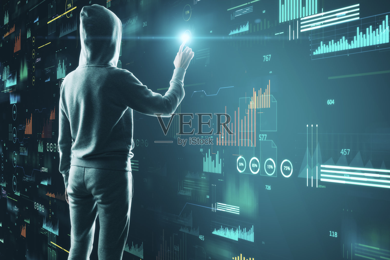 黑客使用模糊的大数据接口照片摄影图片