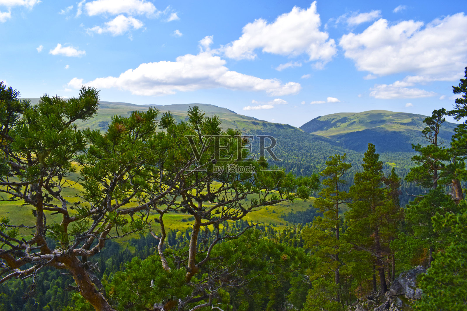 山川秀美，草甸苍翠。照片摄影图片
