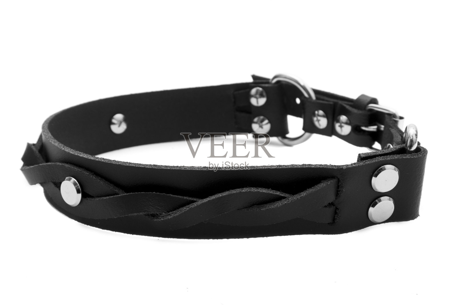 黑色皮领上的白色背景照片摄影图片