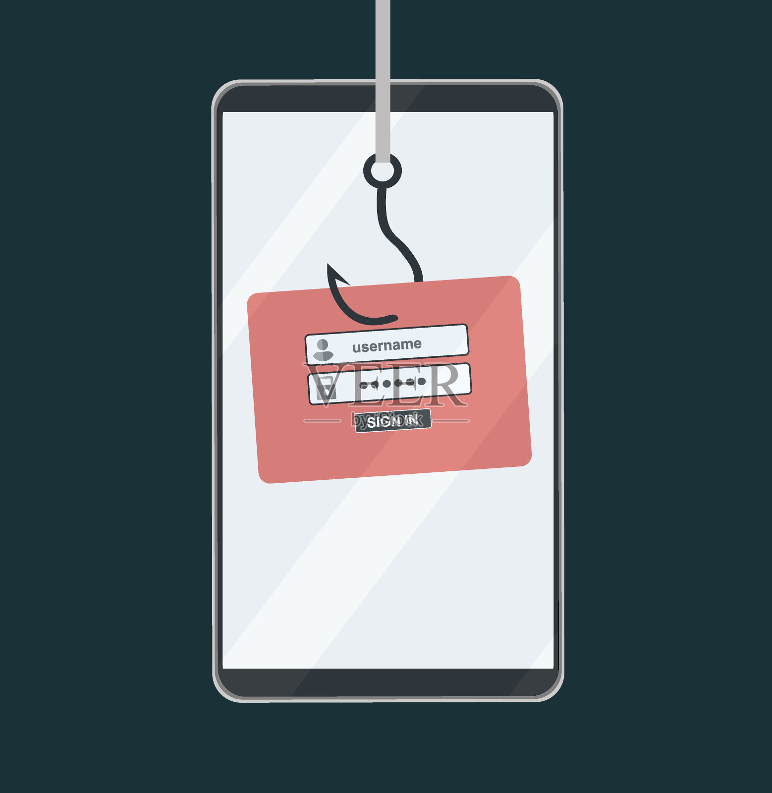 黑客网络钓鱼攻击。网络钓鱼，网络安全概念。平面设计向量插画图片素材