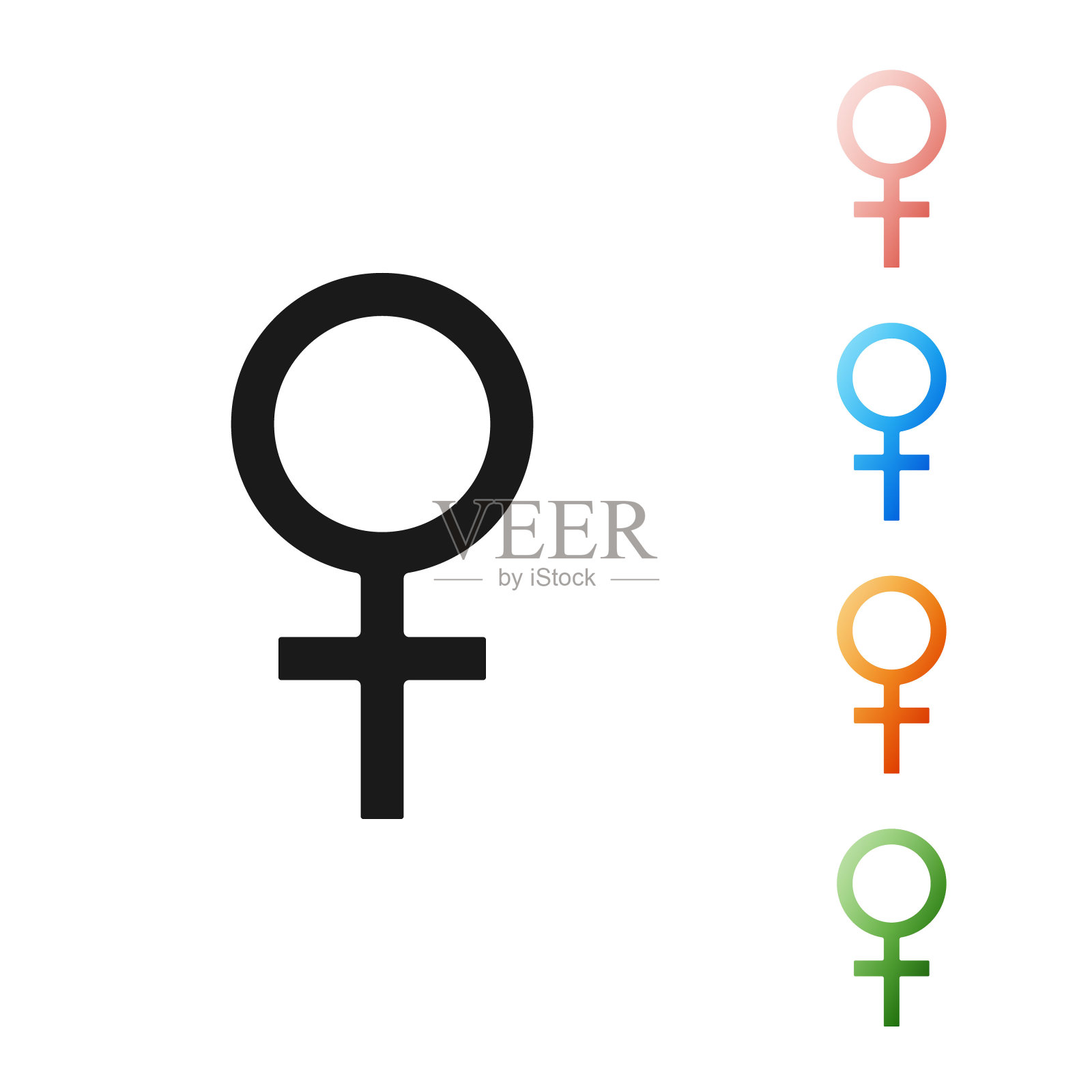 黑人女性性别符号图标孤立在白色背景上。金星象征。女性象征象征女性有机体或女性的符号设置图标丰富多彩。矢量图图标素材