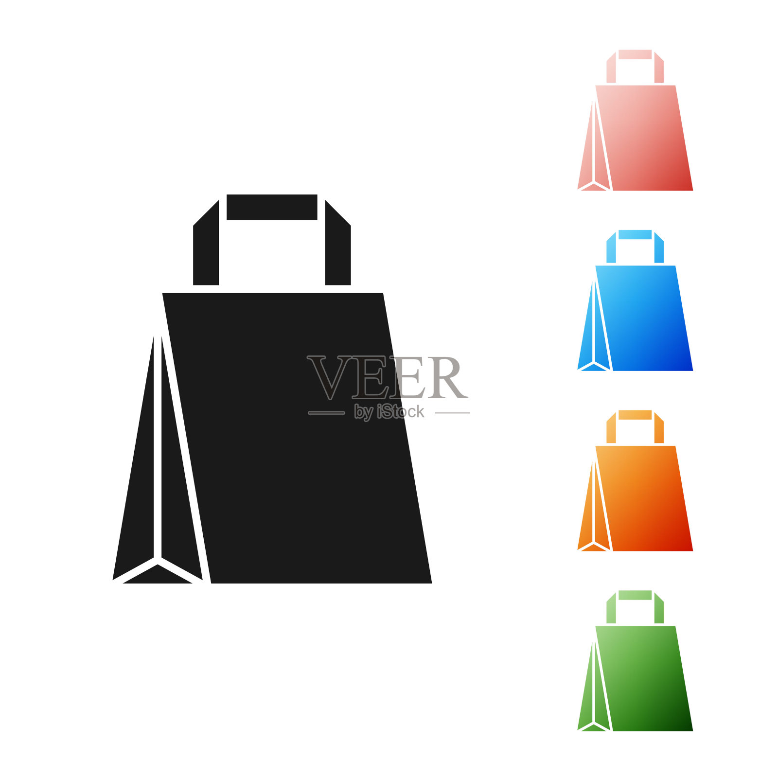 黑色纸袋图标孤立在白色背景。包的迹象。设置图标丰富多彩。矢量图图标素材