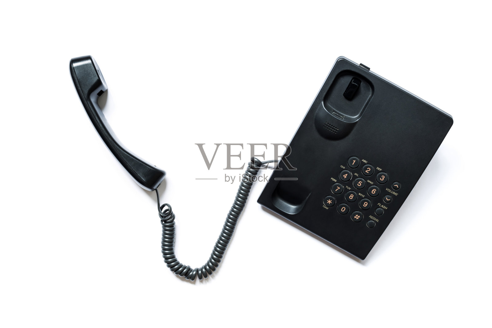 简单的现代按钮电话的黑色与拾取手机孤立在一个白色的背景照片摄影图片