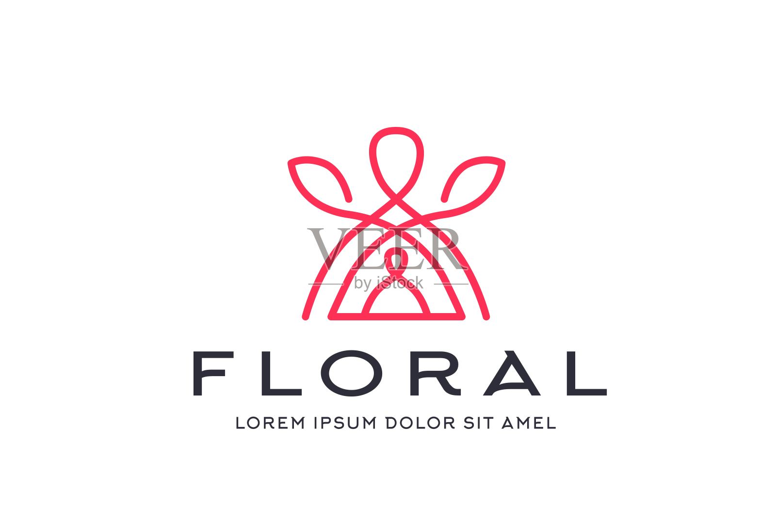 抽象的优质粉色叶片线性图标设计矢量图形插画图片素材