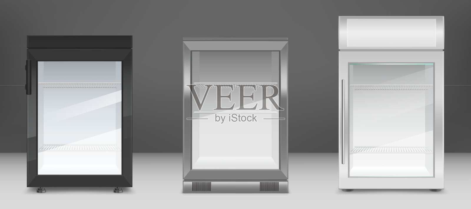 清空装有透明玻璃门的迷你冰箱插画图片素材