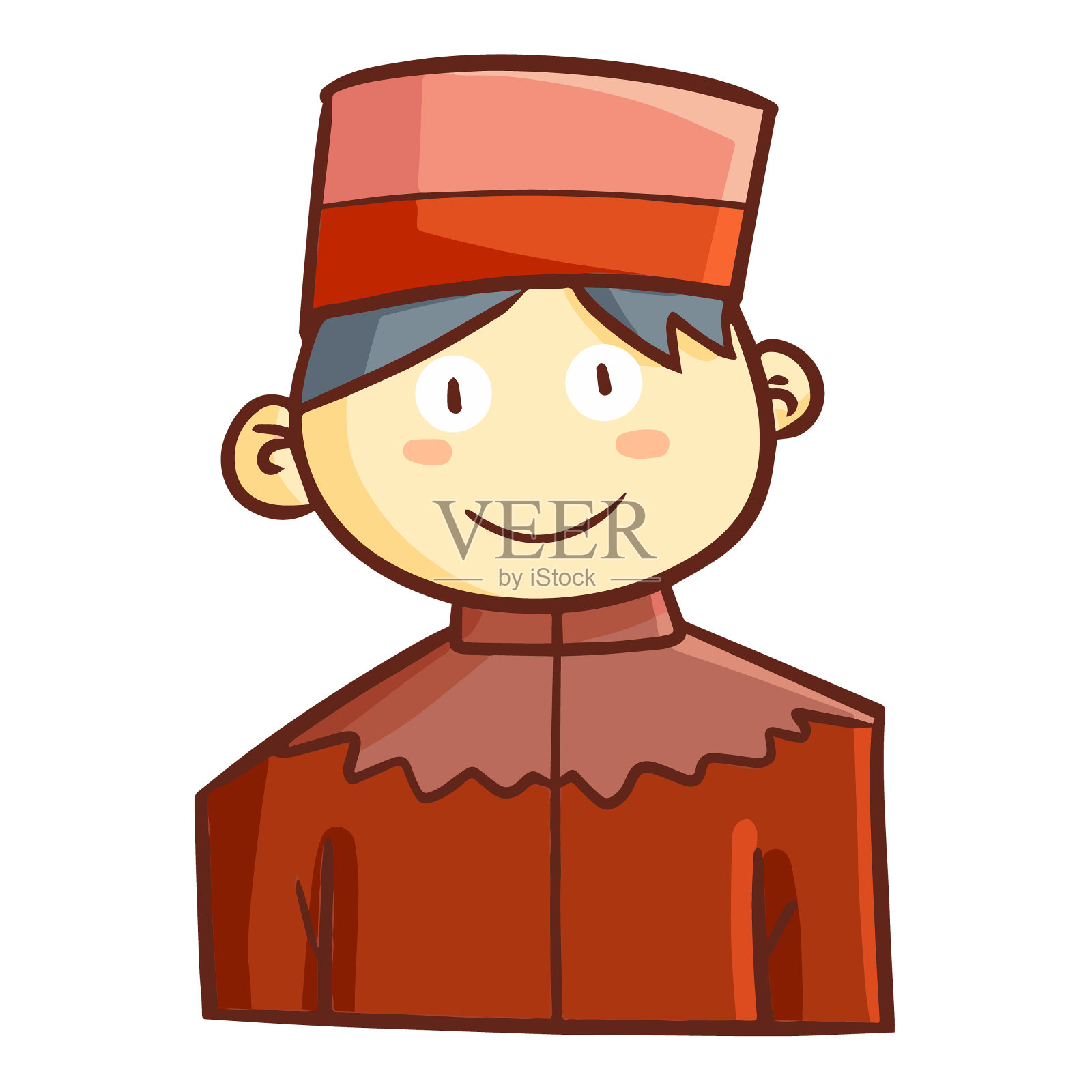 微笑的穆斯林男孩，身穿深棕色布衣设计元素图片