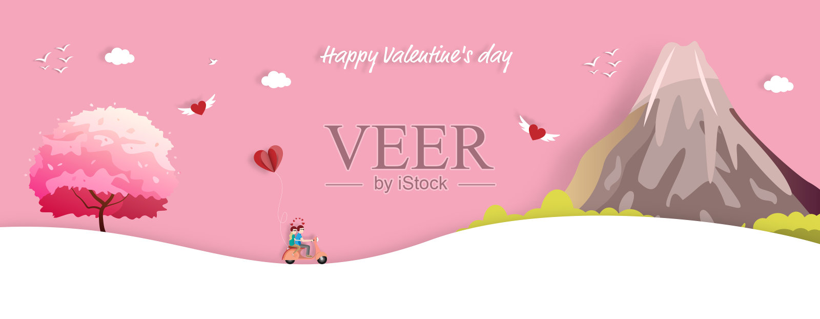 情侣骑着滑板车的情人节快乐矢量插画插画图片素材