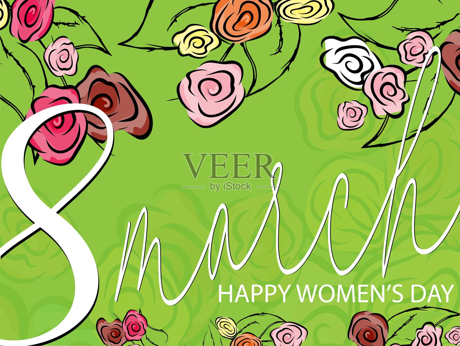 3月8日为庆典装饰设计。国际3月8日。矢量插图艺术。红玫瑰。国际妇女日。白玫瑰。矢量春假插图。插画图片素材