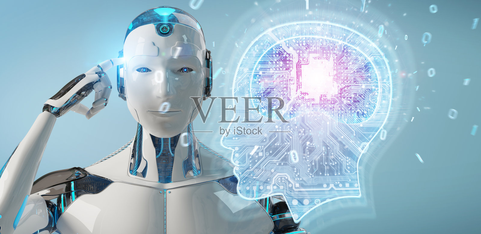 一组女性机器人头创建数字网络连接3d渲染照片摄影图片