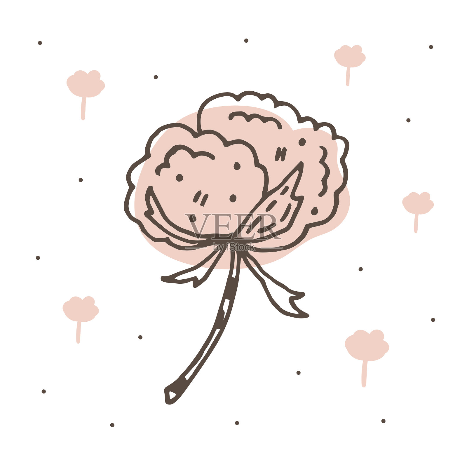 棉花花涂鸦矢量插图，素描。插画图片素材