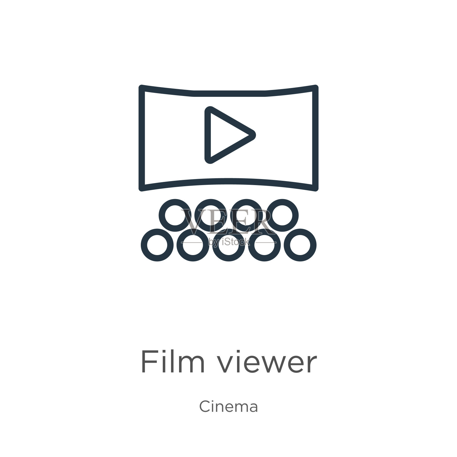 电影观众图标。薄线性电影观看器轮廓图标孤立的白色背景从电影集合。线矢量电影观众符号，符号为网络和移动图标素材