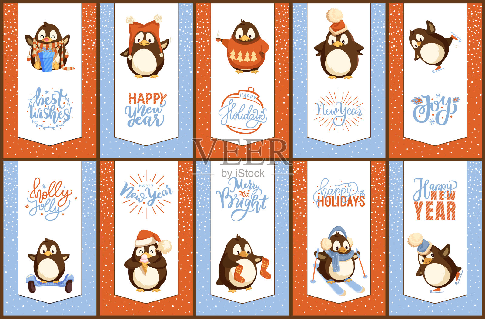 圣诞节企鹅卡通动物，鸟类插画图片素材