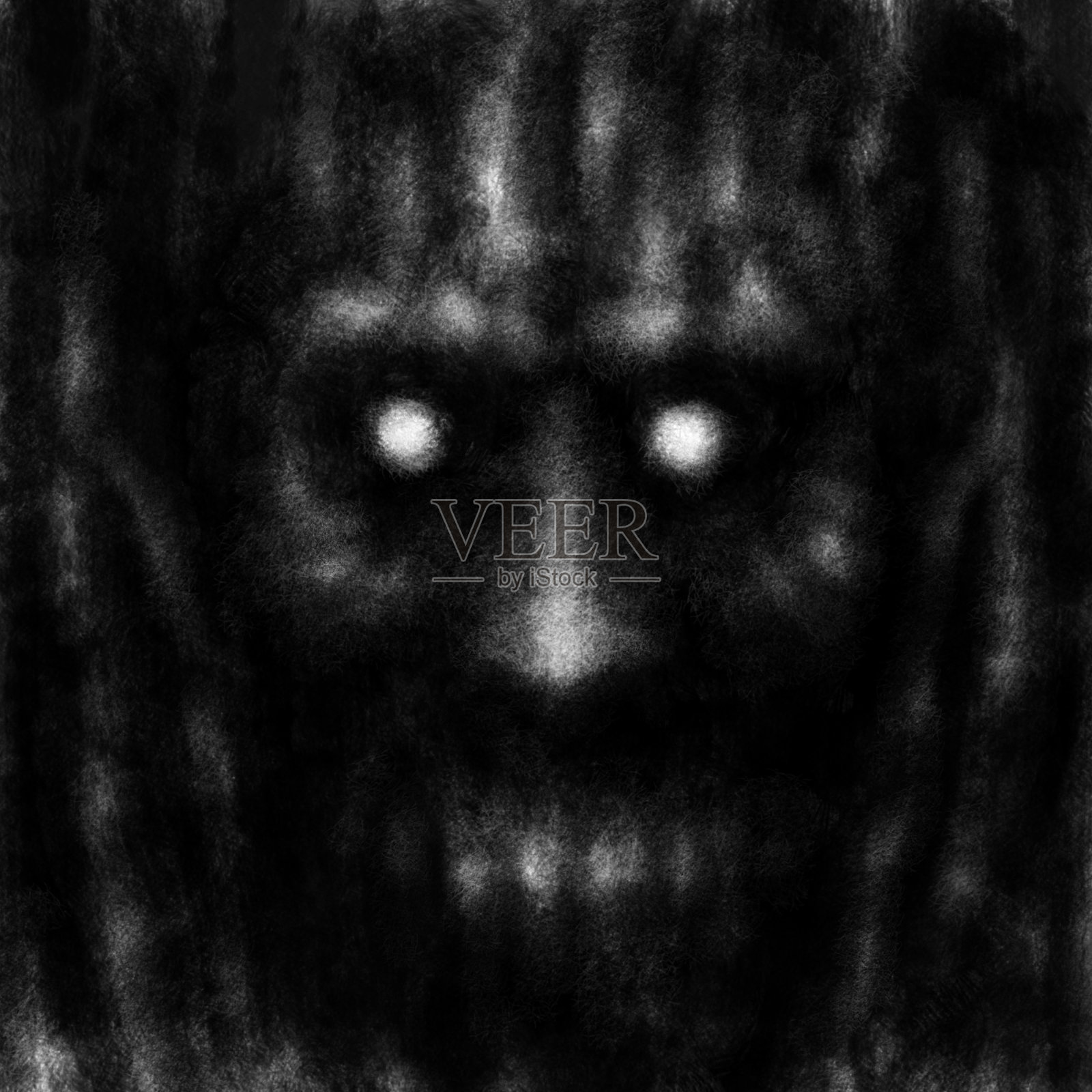 可怕的抽象的黑色脸。黑白插图插画图片素材