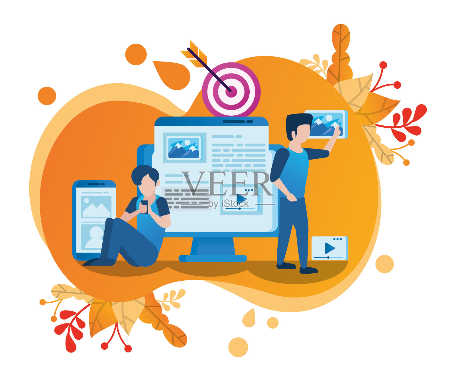 桌面和用户与社会媒体营销图标插画图片素材