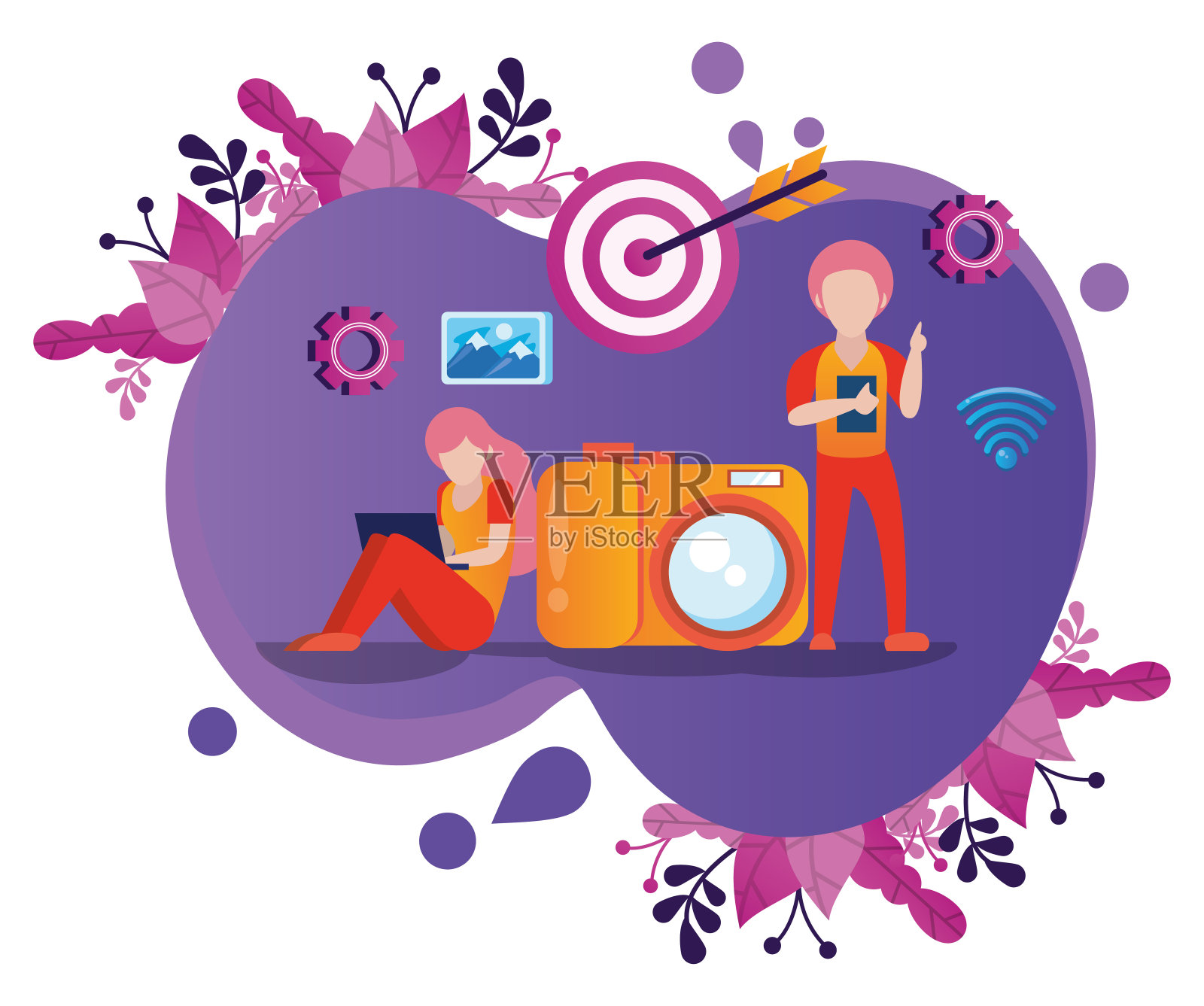 相机和用户与社会媒体营销图标插画图片素材