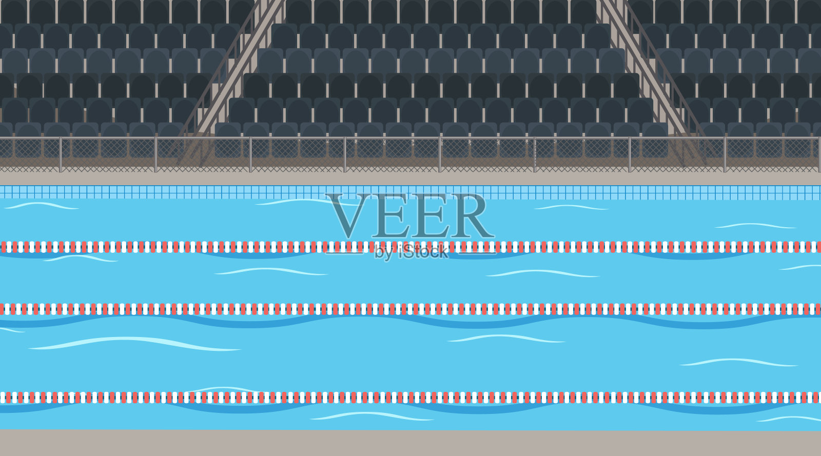 游泳池与体育场的背景场景插画图片素材