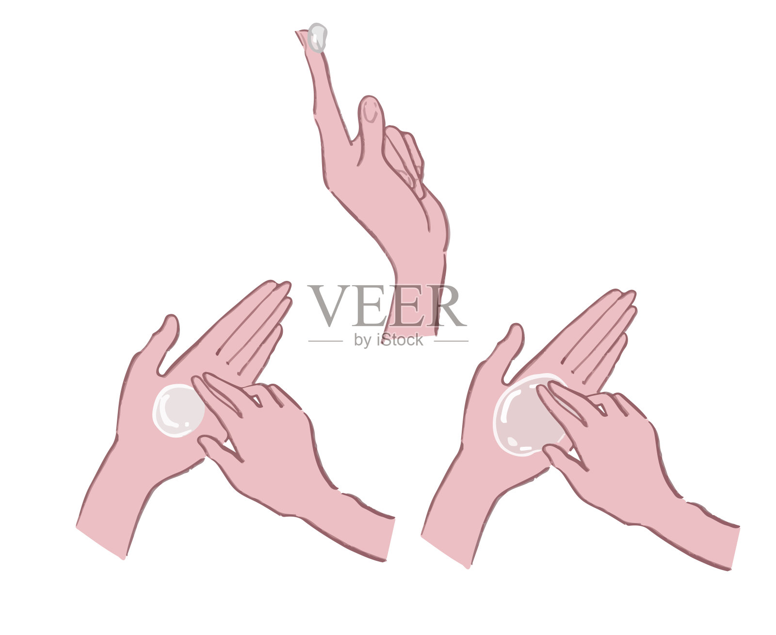 插图一套手与凝胶和奶油在手掌上插画图片素材