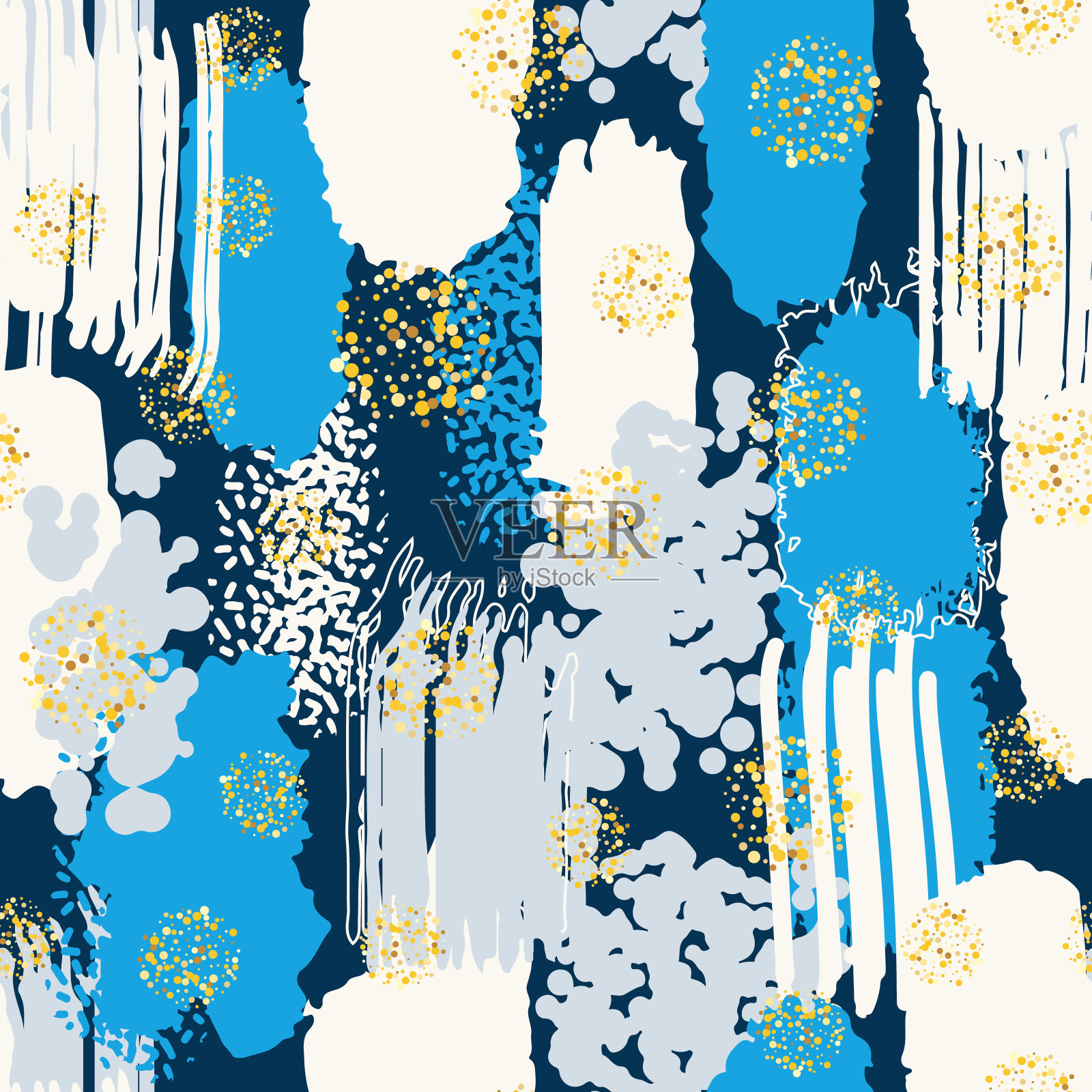 多彩的当代无缝图案与抽象的形状。在矢量现代拼贴插图插画图片素材