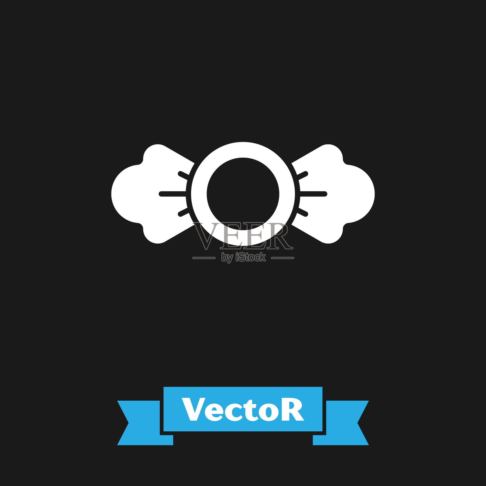 白色糖果图标孤立在黑色背景。矢量图插画图片素材