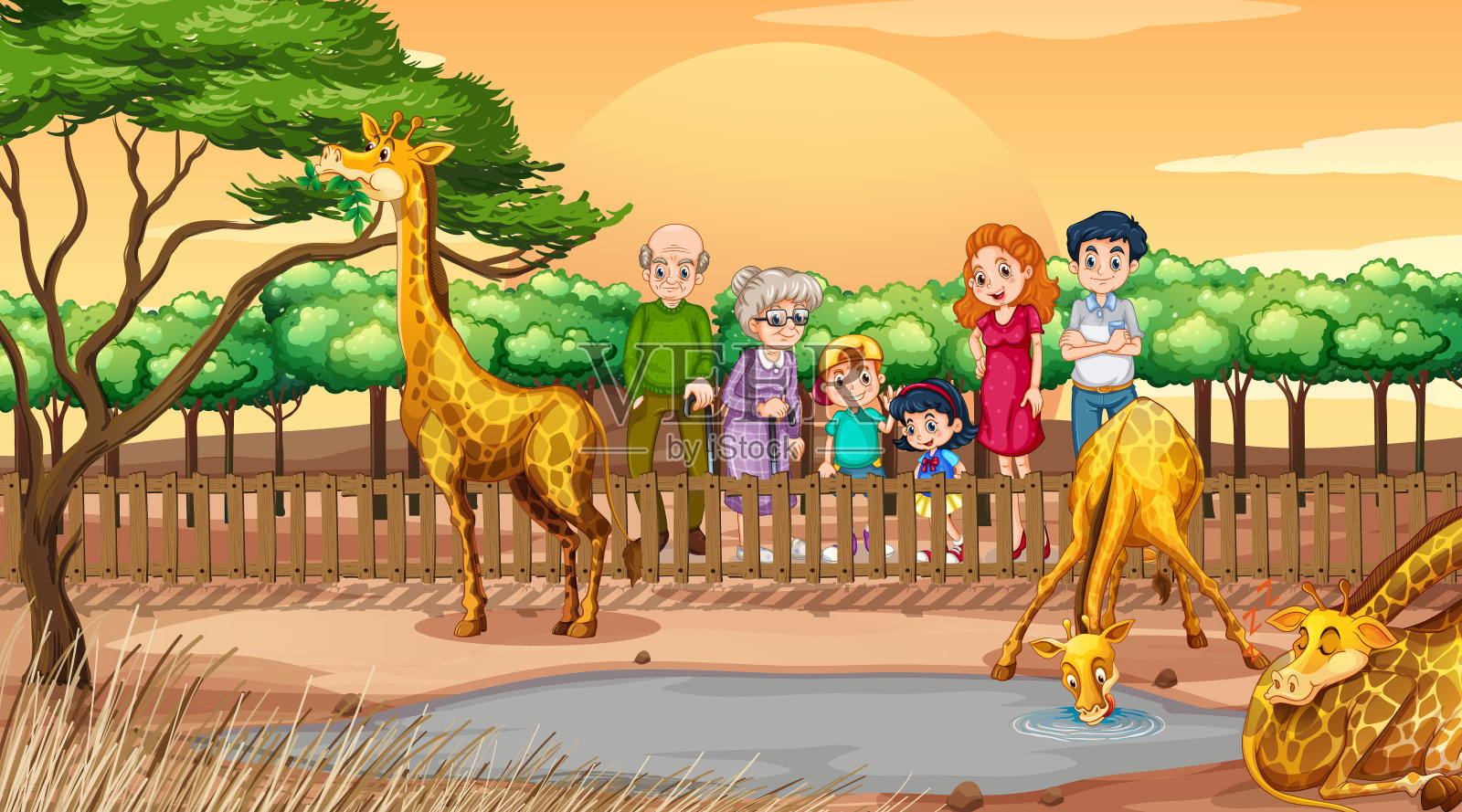 动物园里人们的场景插画图片素材