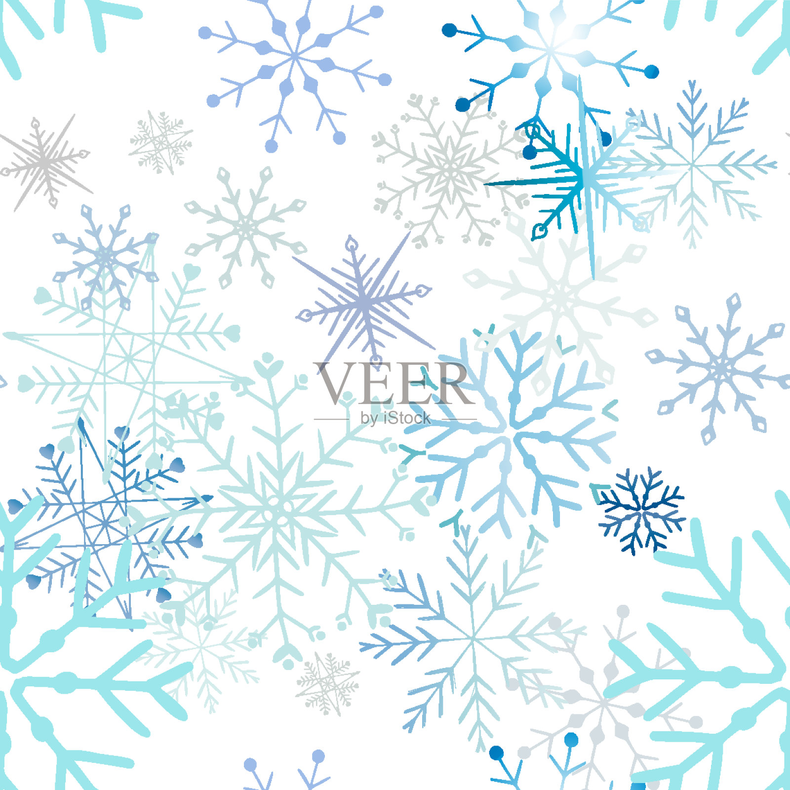 庆祝冰冻的雪花背景。圣诞印花面料美妙的包装表面图案设计。蓝色的雪花在轻的背景。插画图片素材
