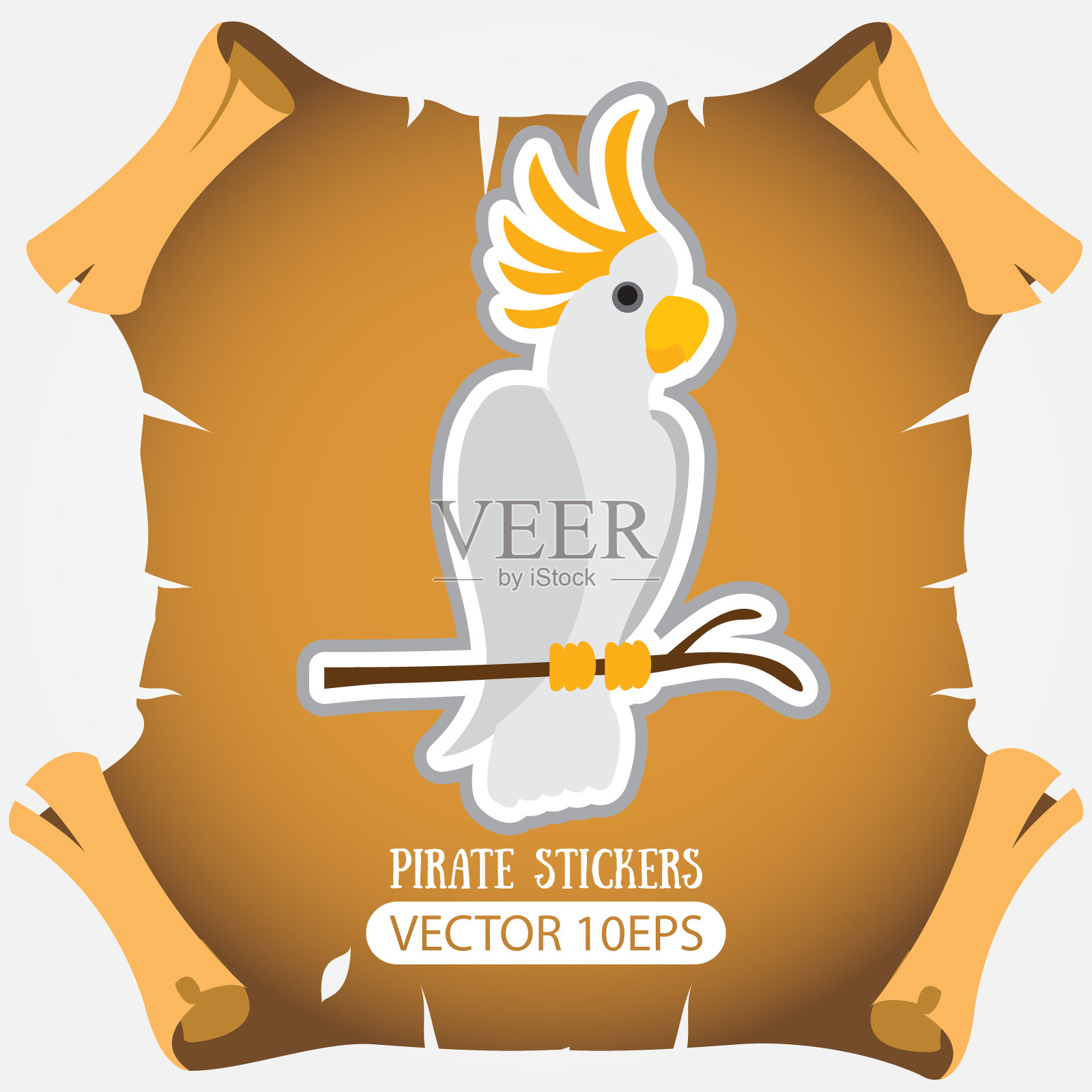 鹦鹉凤头鹦鹉白色大。向量贴纸。插画图片素材