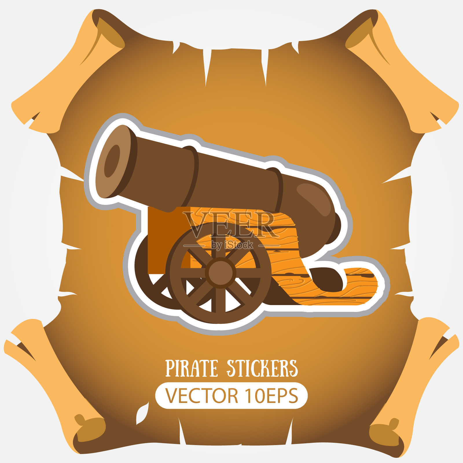 与原子核大炮。中世纪的武器。矢量贴纸上的海盗主题设计元素图片