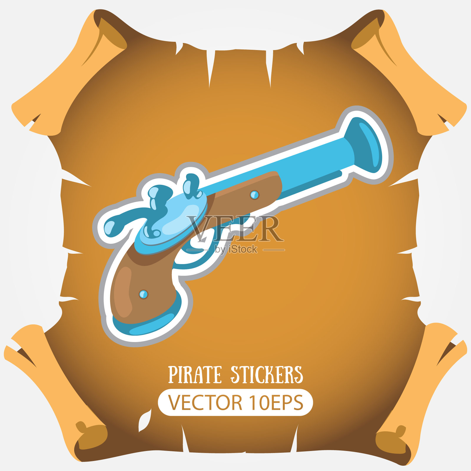 海盗主题的滑膛枪矢量贴纸插画图片素材