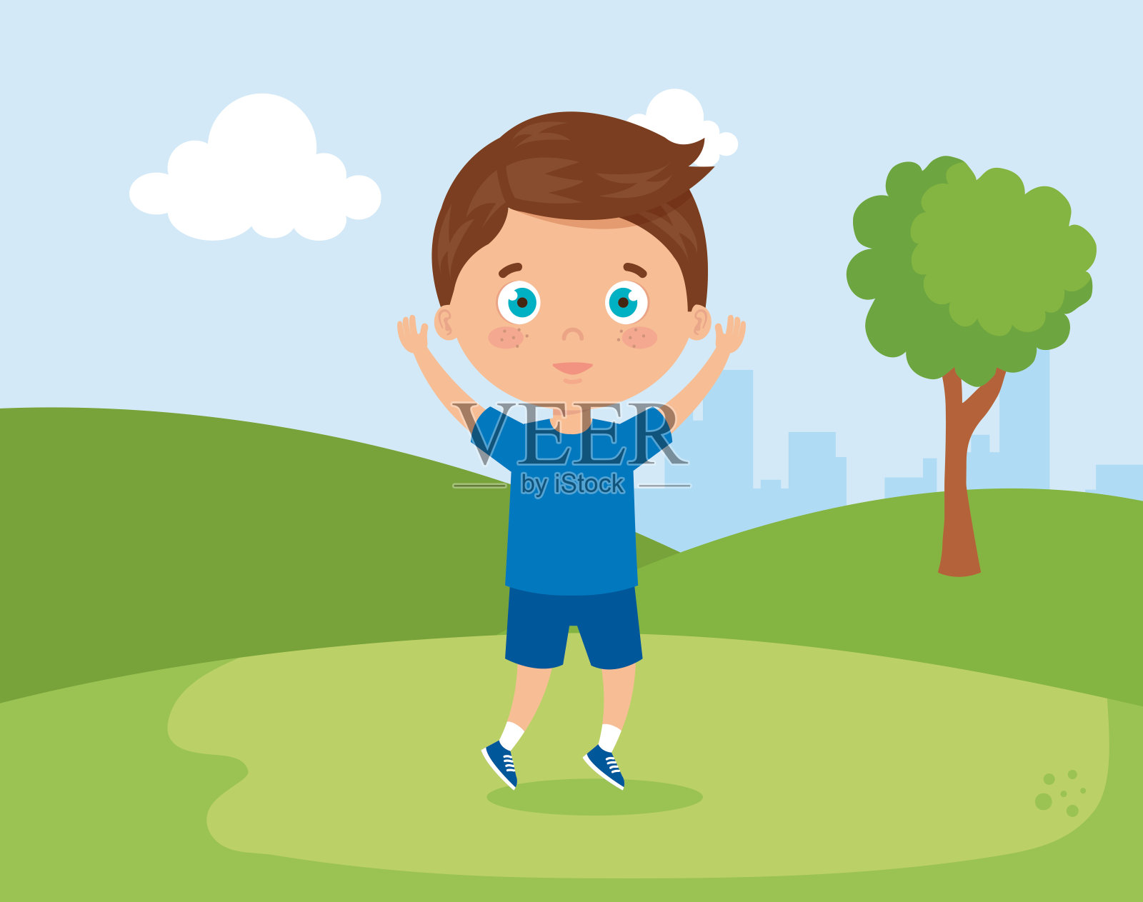 可爱的男孩在公园的自然插画图片素材