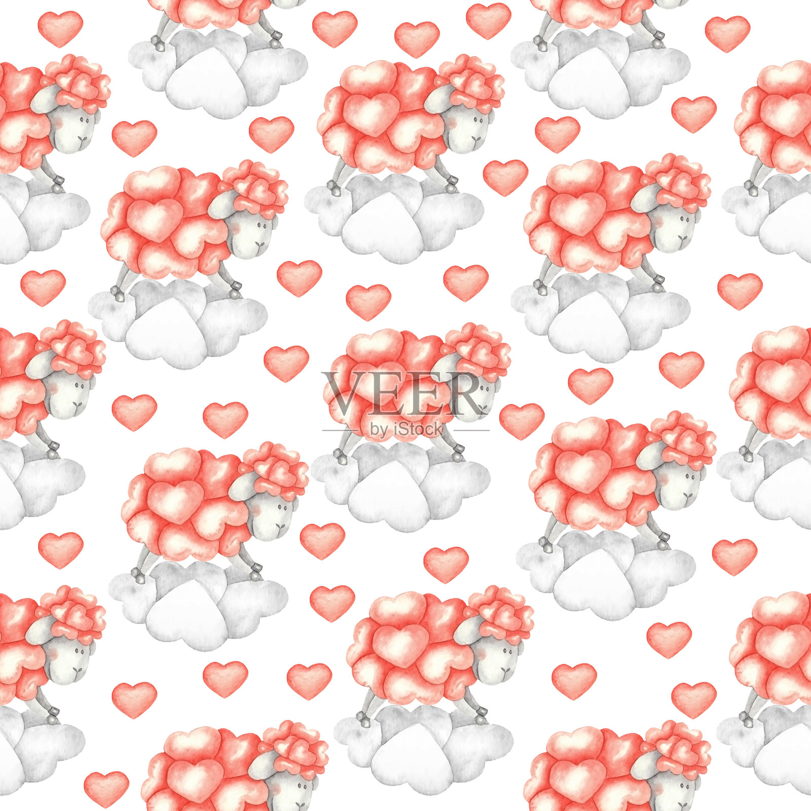 云彩上的绵羊图案。jpg插画图片素材