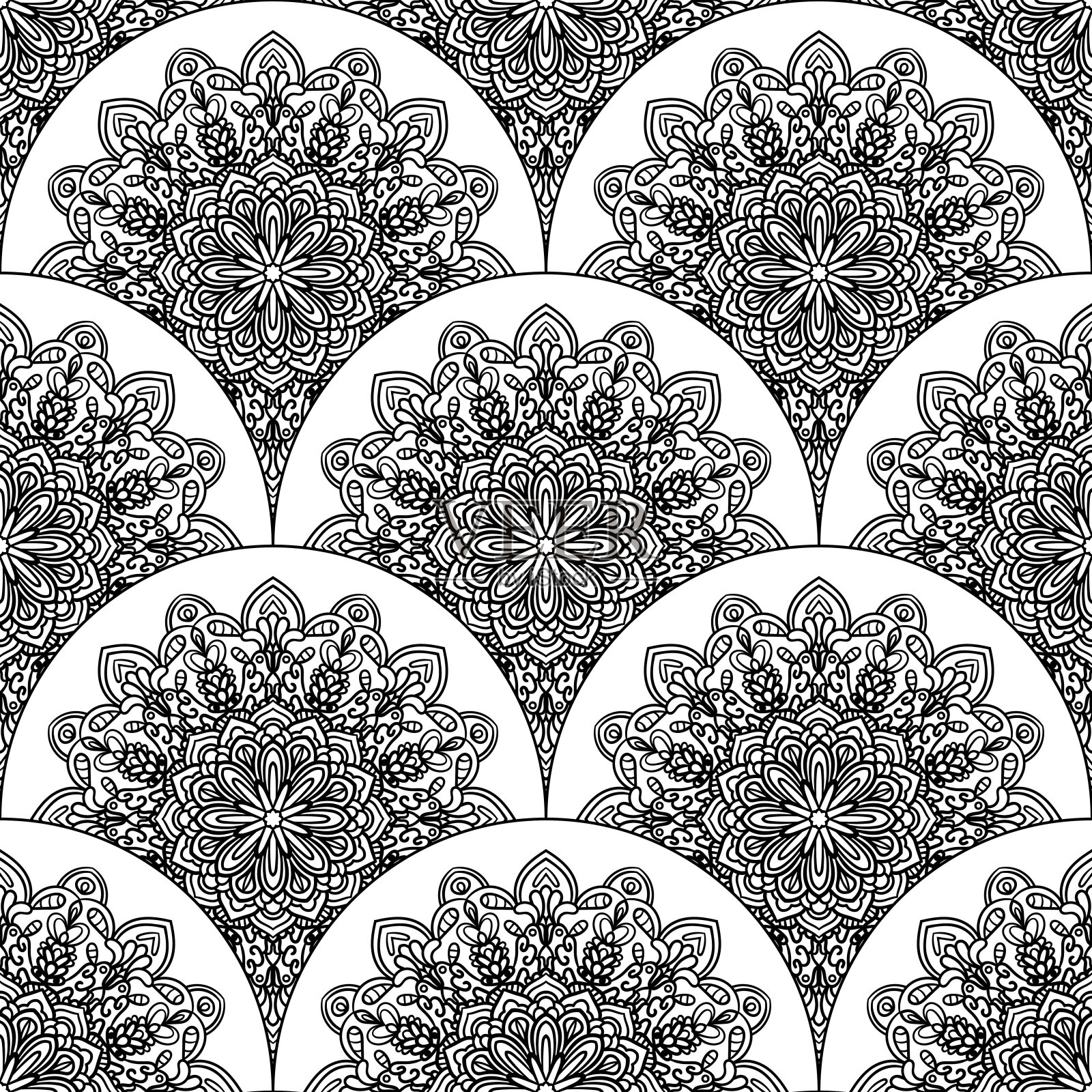 抽象曼陀罗鱼鳞无缝图案。装饰瓷砖，马赛克背景。花拼接无限卡。阿拉伯，印度，奥斯曼帝国的图案。矢量插图。插画图片素材