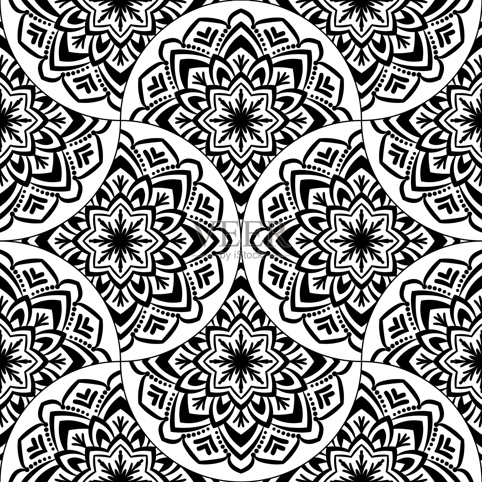 抽象曼陀罗鱼鳞无缝图案。装饰瓷砖，马赛克背景。花拼接无限卡。阿拉伯，印度，奥斯曼帝国的图案。矢量插图。插画图片素材