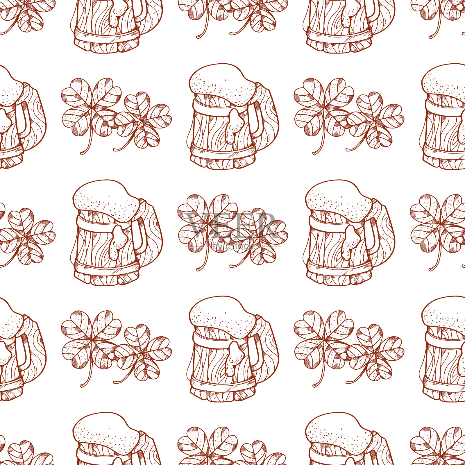 杯子与啤酒泡沫无缝模式。插画图片素材