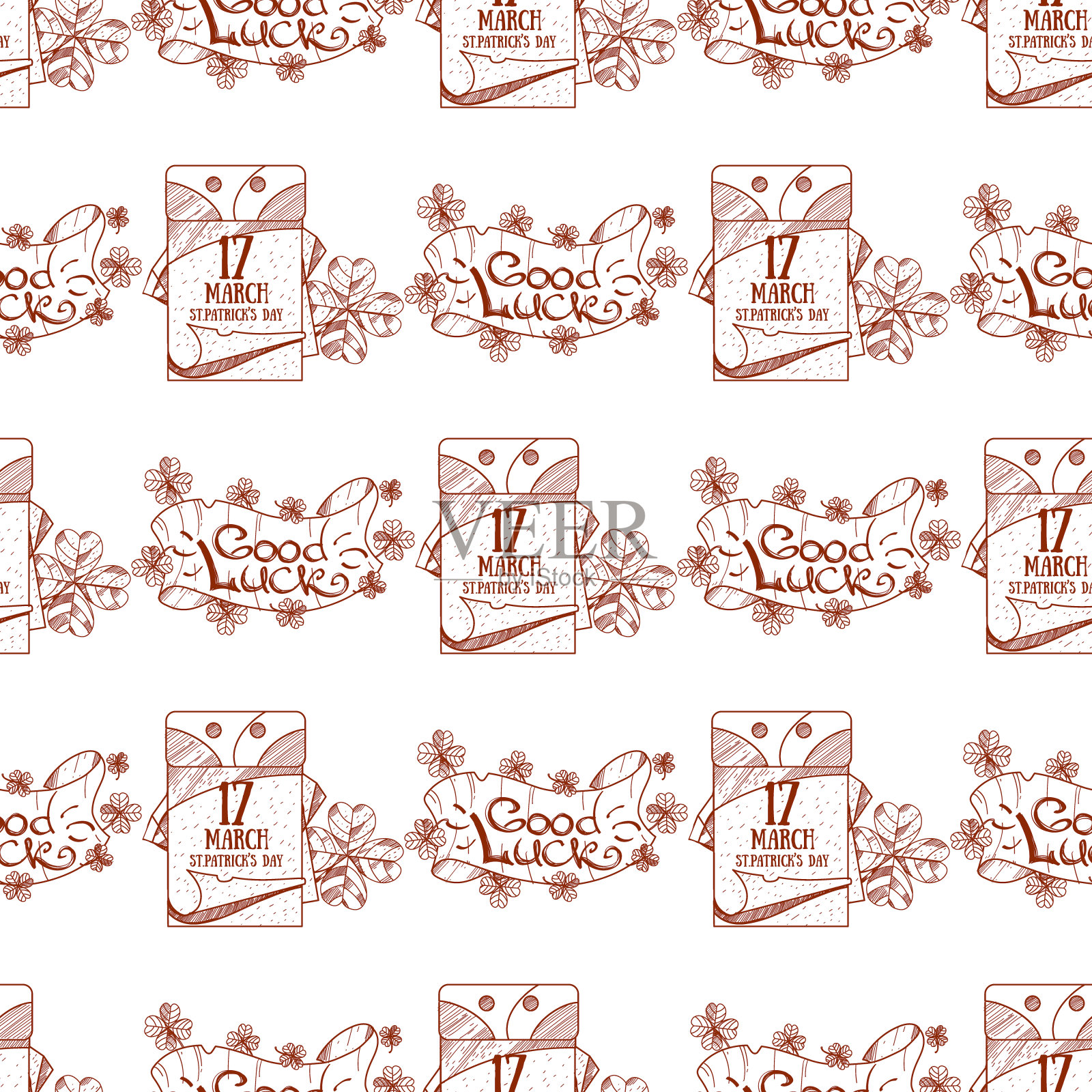 撕掉日历，3月17日这天无缝图案插画图片素材